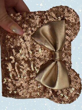 Disney Loungefly Rose gold heart tag sequin Minnie Mouse zip and snap wallet